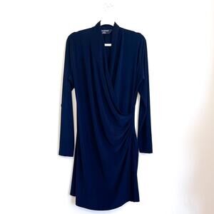 Norma‎ Kamali Dress Size XXL Black Faux Wrap Stretch Jersey Knit Minimal Classic